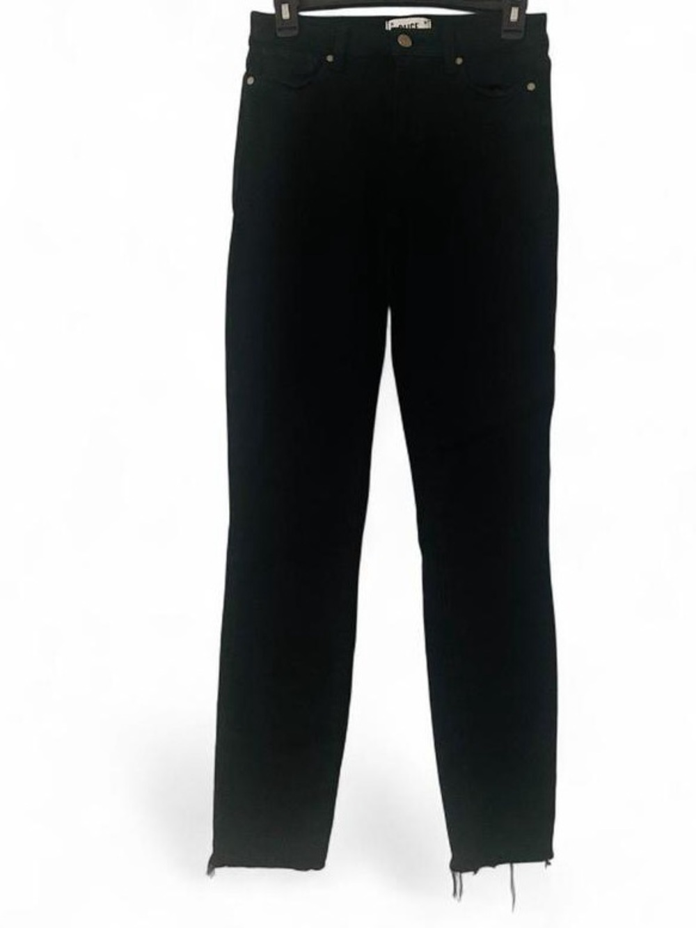 PAIGE Hoxton Ankle High Rise Skinny Jeans Black Overdye Raw Hem 27